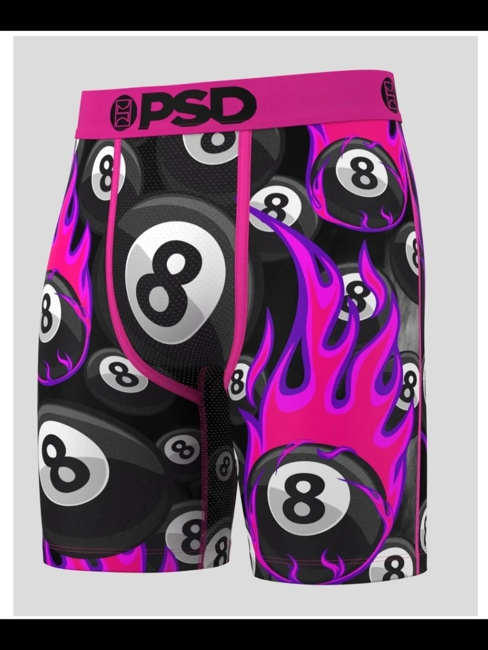 NEW! PSD Men’s Pink & Black 8-Ball Flame Boxer Briefs sz Large NWT